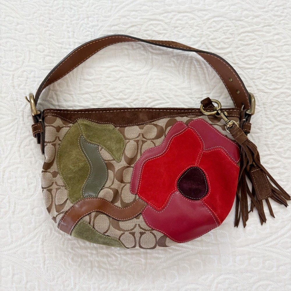 RARE Vintage Coach Spring Special Edition Poppyโ for Peace Hobo Shoulder Bag Y2K